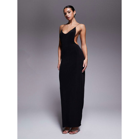 Damen Maxikleid mit tiefem V-Ausschnitt und seitlichen Cut-Outs EB