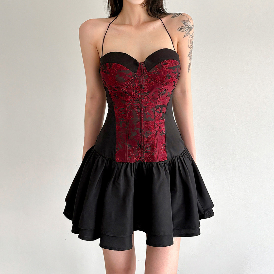 Damen Spitzen-Cocktailkleid mit raffiniertem Bustier-Oberteil und voluminösem Rock EB