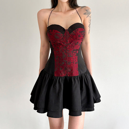 Damen Spitzen-Cocktailkleid mit raffiniertem Bustier-Oberteil und voluminösem Rock EB