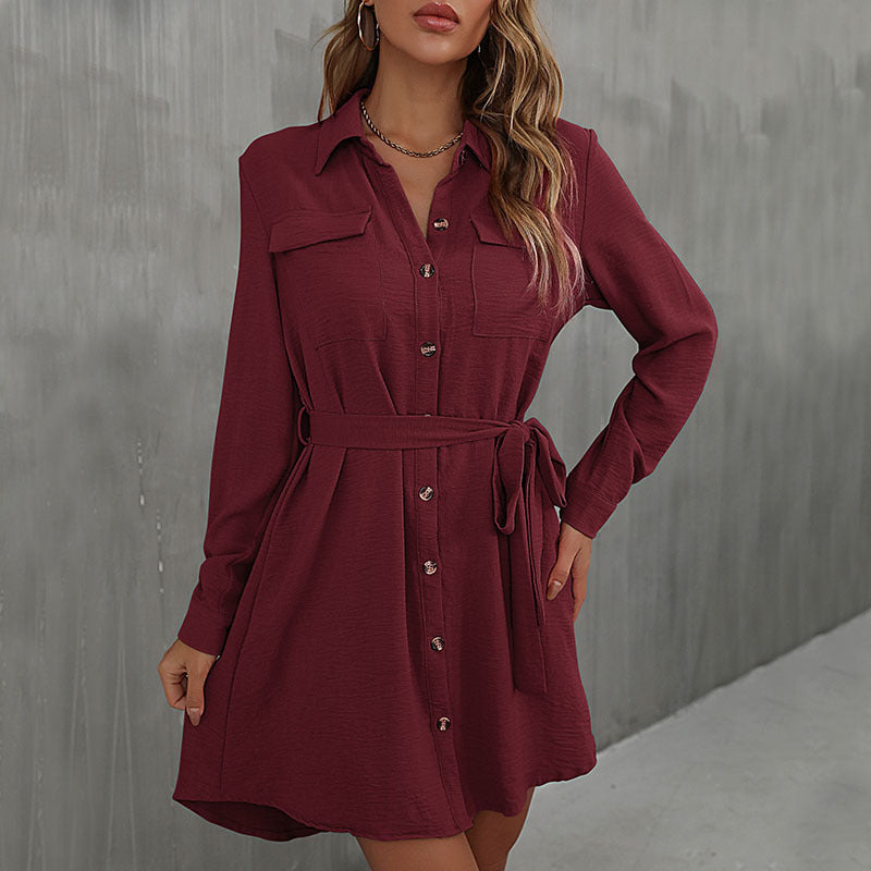 Damen Hemdblusenkleid mit taillierbarem Gürtel und eleganter Knopfleiste EB