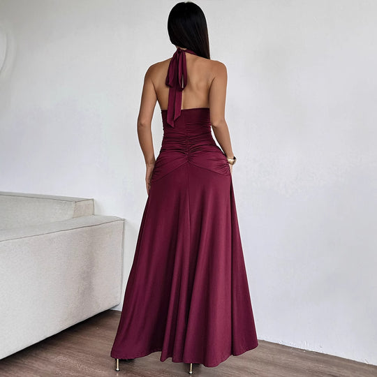 Damen Elegantes Halterkleid mit tiefem V-Ausschnitt und raffinierten Drapierungen EB