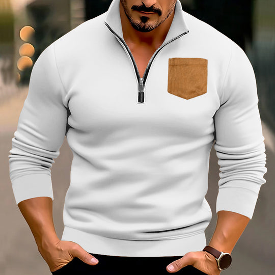 Herren modischer Pullover mit halbem Reißverschluss und stilvoller Brusttasche EB