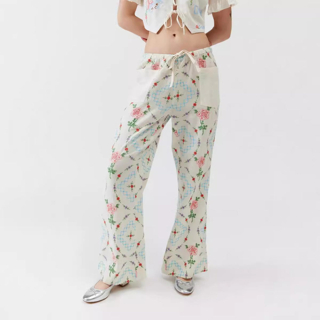 Damen Kombi-Set mit romantischem Stickdesign und lockerem Schnitt EB
