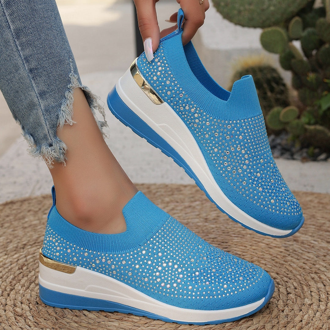 Damen modische Slip-On Sneakers mit Glitzer-Applikationen EB
