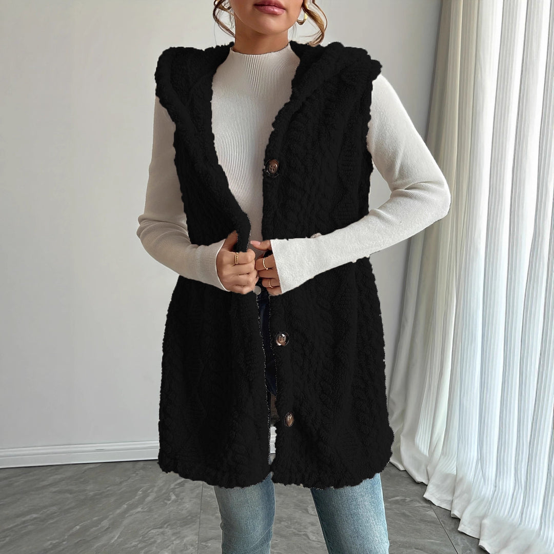 Damen Stylish gesteppte Weste mit Kapuze und Knopfverschluss EB