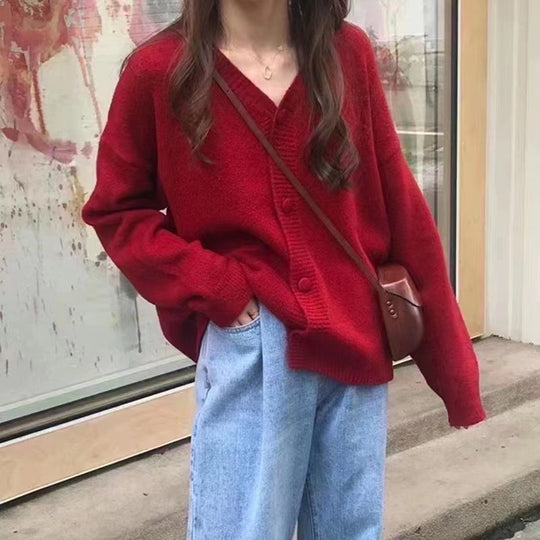 Damen Flauschiger Strickcardigan mit Knopfleiste und weitem Schnitt EB