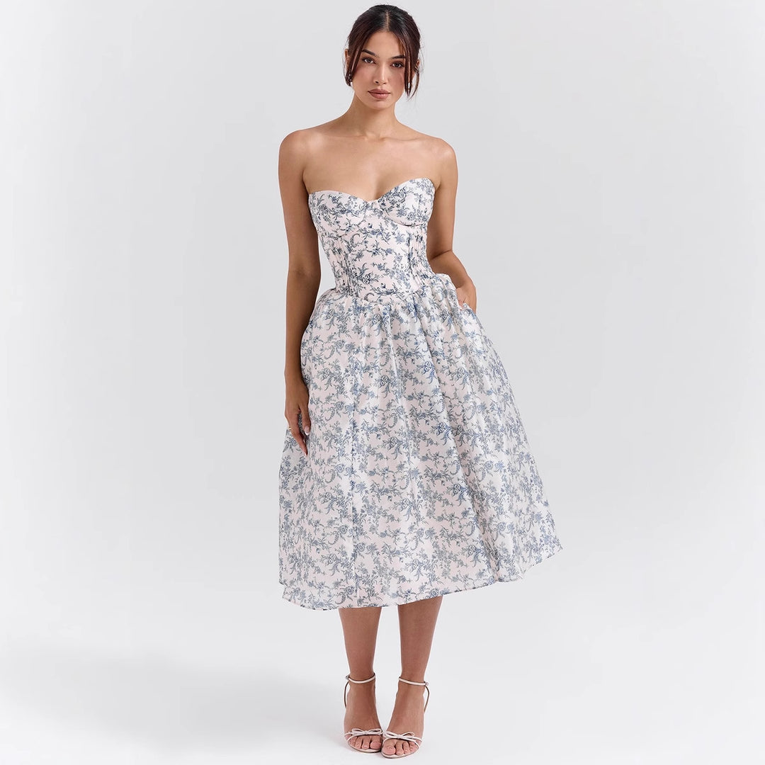 Damen Couture-Kleid im schulterfreien Trägerdesign mit voluminösem Rock EB