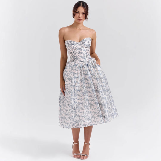 Damen Couture-Kleid im schulterfreien Trägerdesign mit voluminösem Rock EB