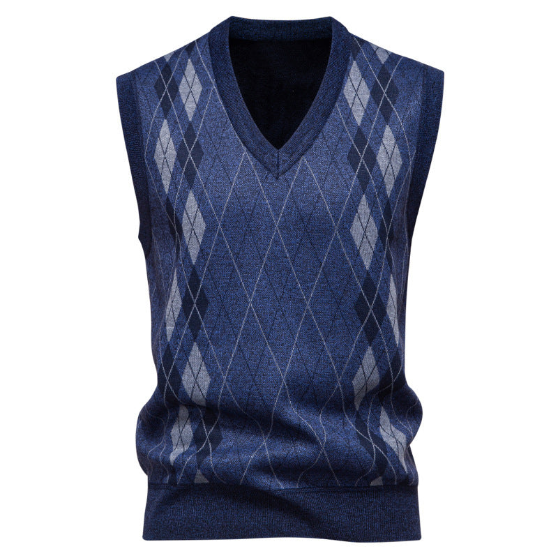 Herren nan elegante Rautenmuster-Strickweste mit V-Ausschnitt und leichtem Baumwollmix EB