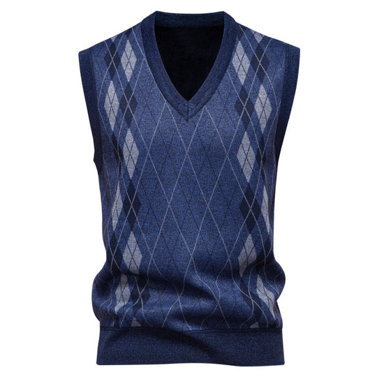 Herren nan elegante Rautenmuster-Strickweste mit V-Ausschnitt und leichtem Baumwollmix EB