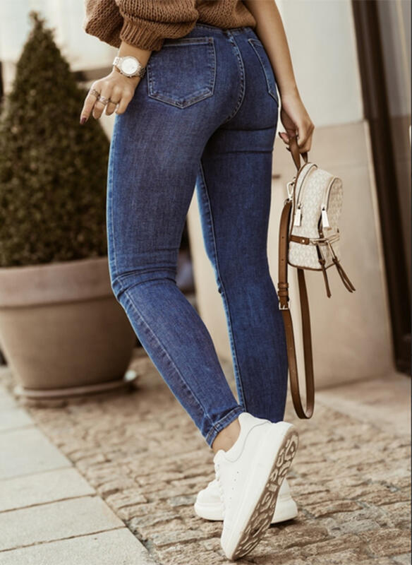 Damen High-Waist Jeans mit Knopfleiste und slim fit Schnitt EB