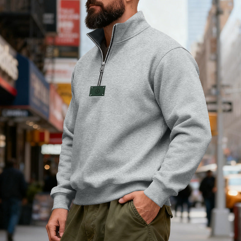 Herren nan hochgeschlossener Quarterzip-Sweatshirt aus schwerem Baumwollfleece mit Stehkragen EB