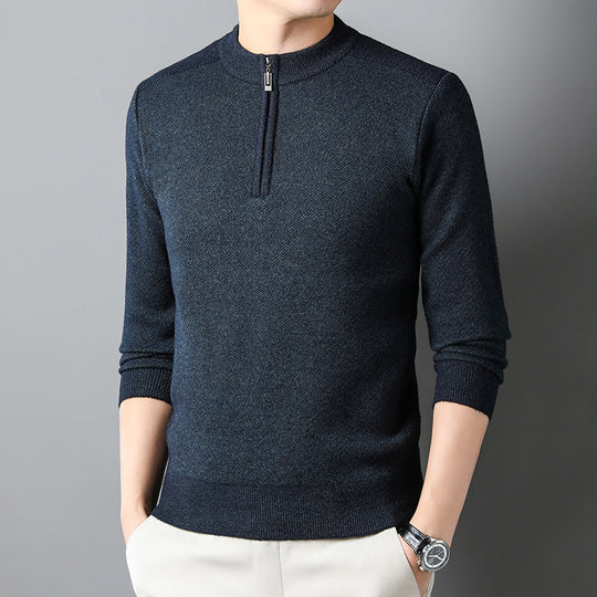 Herren Pullover mit halbem Reißverschluss und strukturiertem Design EB