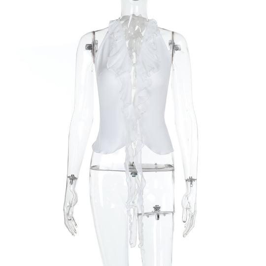 Damen Elegantes Rüschenoberteil mit tiefem V-Ausschnitt EB