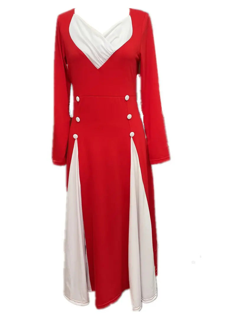 Damen Elegantes Midi-Kleid mit asymmetrischem Saum und stylischen Knopfdetails EB