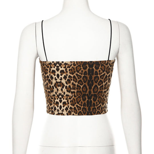 Damen Crop-Top mit tierischem Muster und verstellbaren Trägern EB