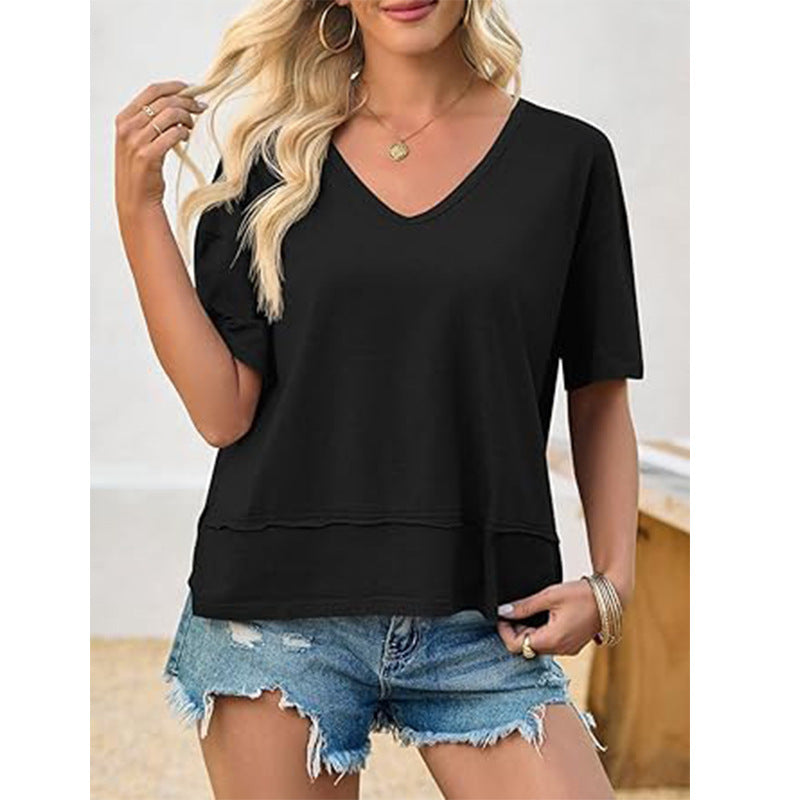 Damen lässiges V-Ausschnitt Oversized T-Shirt EB