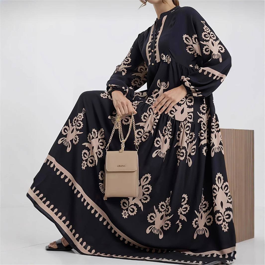 Damen Maxikleid mit floralem Design und eleganter Knopfleiste EB