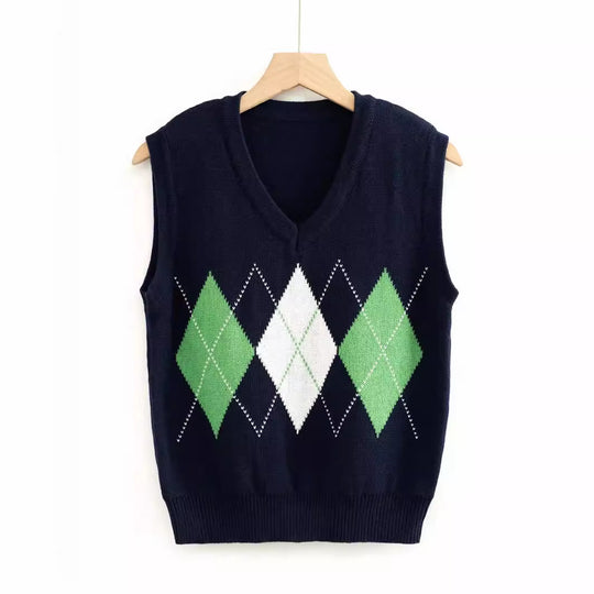 Damen Strickwesten mit modernem Rautenmuster EB