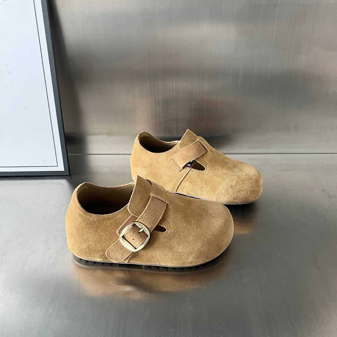 Damen bequeme Wildleder-Clogs mit elegantem Schnallenverschluss EB