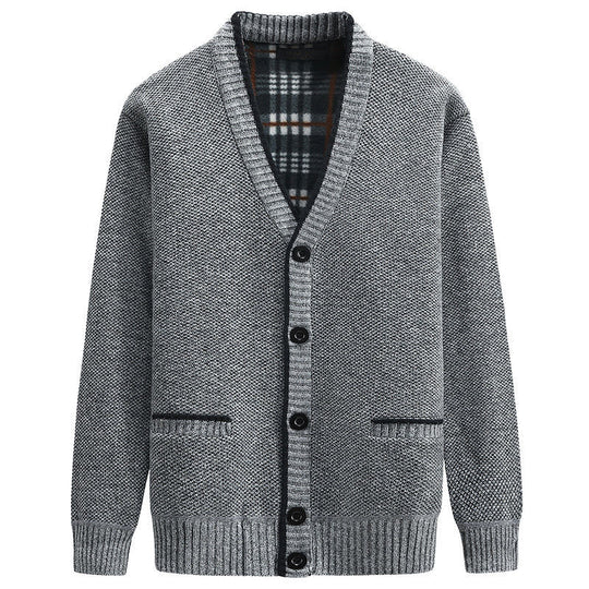 Herren stilvolle Strickjacke mit V-Ausschnitt und liebevollen Details EB