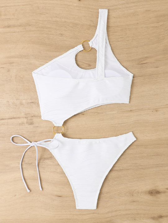 Damen Einteiler Badeanzug mit asymmetrischem Cut-Out und goldenen Akzenten EB
