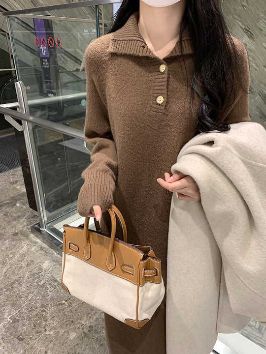 Damen Modischer Strickmantel mit Knopfdetails und elegantem Kragen EB