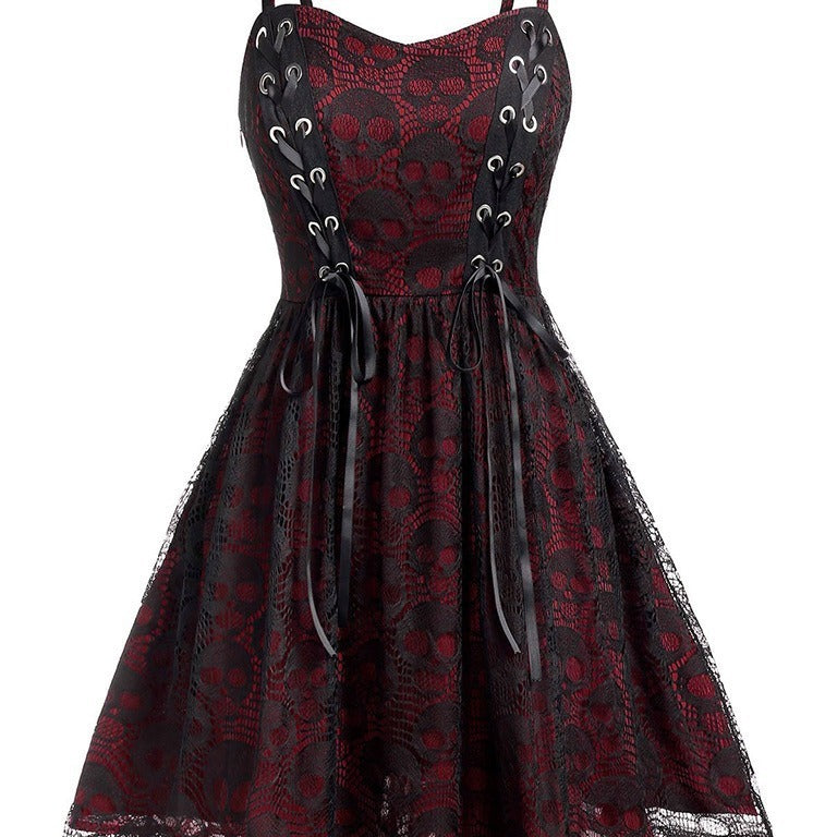 Damen Skaterkleid mit Spitzenoberteil und Schnürdetails EB