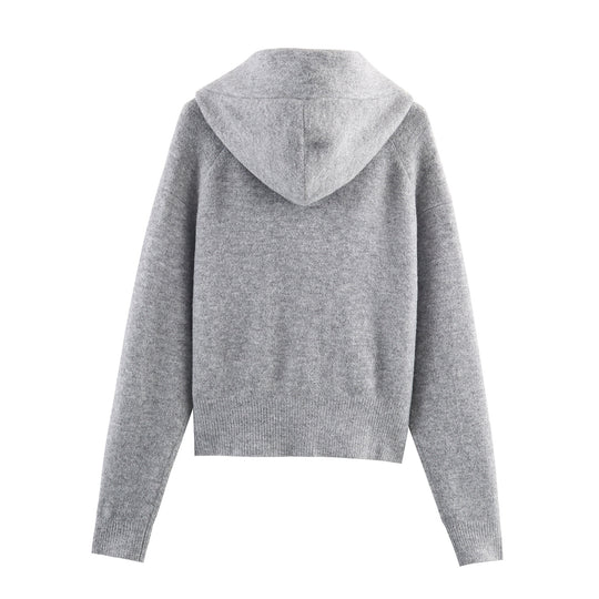 Damen Strickjacke mit Kapuze und dekorativem Schleifenverschluss EB