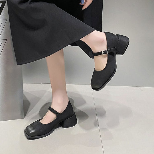 Damen elegante Mary Jane-Blockabsatzschuhe mit modischen Schnallen EB