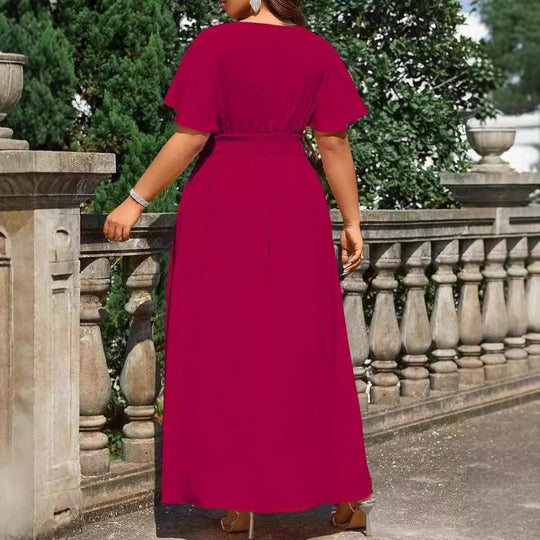 Damen Maxikleid mit elegantem Wickeloberteil und fließendem Rock EB