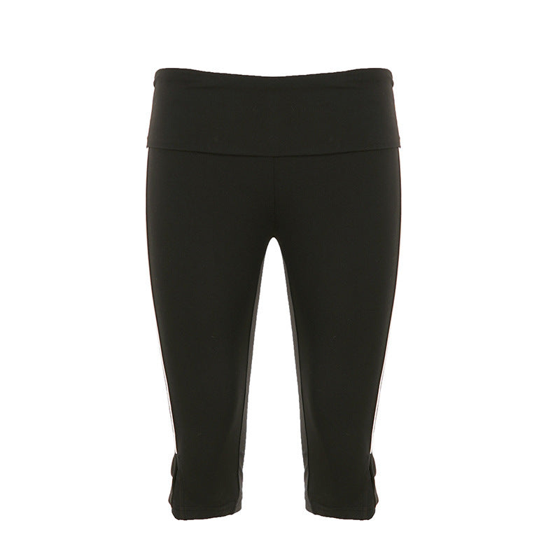 Damen Sportliche Capri-Hosen mit hohem Bund und seitlichem Reißverschluss EB