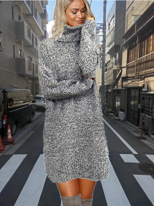 Damen Strickkleid mit hohem Kragen aus kuscheligem Material EB