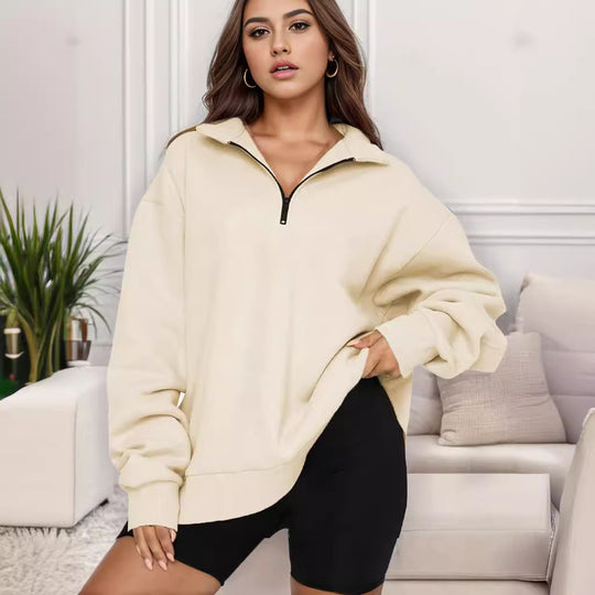 Damen nan übergroßes Sweatshirt mit Halbreißverschluss und Stehkragen EB