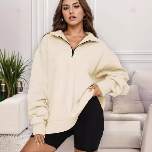 Damen nan übergroßes Sweatshirt mit Halbreißverschluss und Stehkragen EB