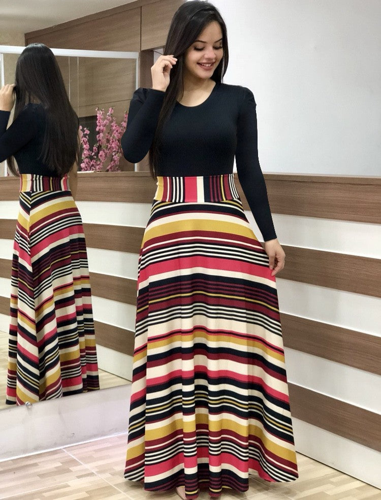 Damen Elegantes Maxikleid mit grafischem Druck und flexiblem Bund EB