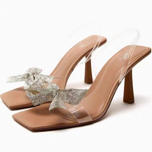 Damen elegante Riemchen-Sandaletten mit funkelndem Schleifen-Detail EB