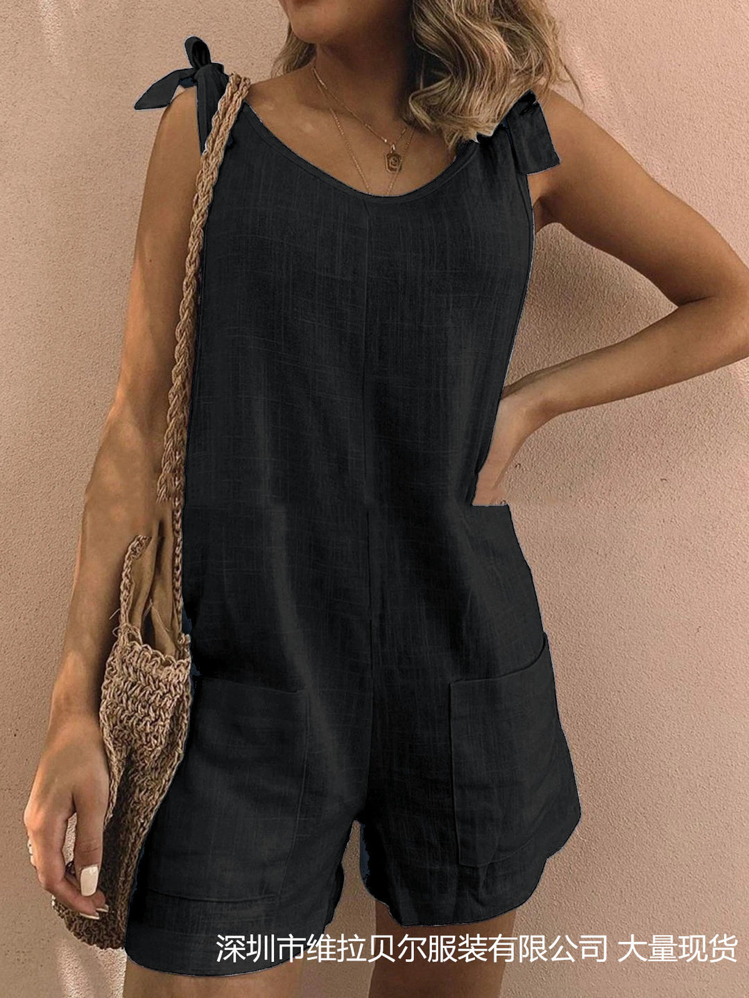 Damen Jumpsuit mit praktischen Taschen und verspielten Schulterbändern EB