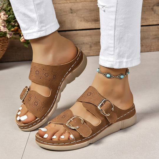 Damen Bequeme Sandalen mit dekorativen Schnallen und atmungsaktiver Fußbettung EB