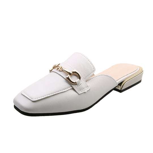 Damen elegante Mules aus weichem Leder mit modischem Metallakzent EB