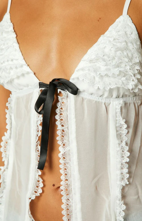 Damen Transparente Spitzenbluse mit Rüschen EB