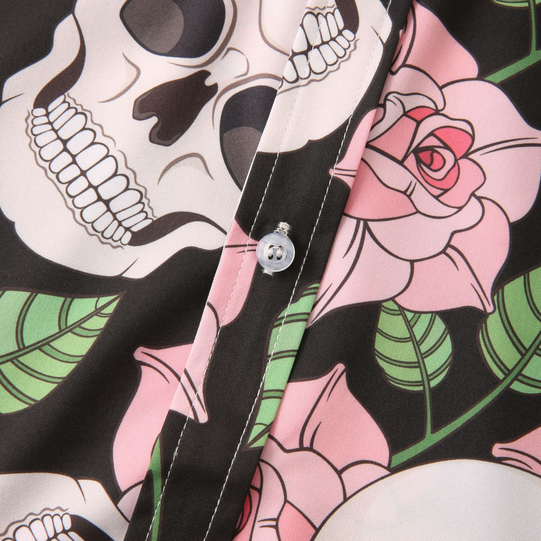 Herren Kurzarmhemd mit kreativem Totenkopf- und Blumenmuster EB 1757487585