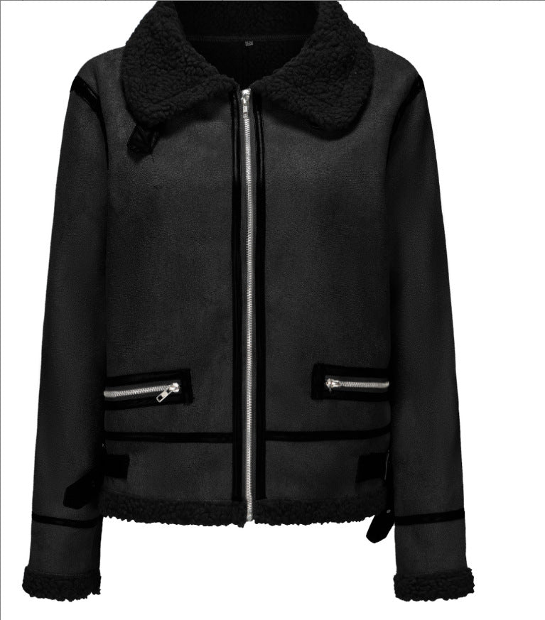 Damen trendige Faux-Fur-Jacke mit lässigem Schnitt und praktischen Taschen EB