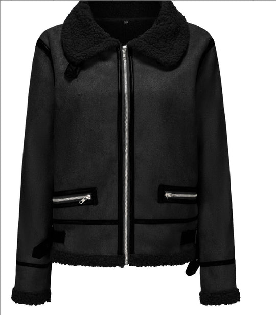 Damen trendige Faux-Fur-Jacke mit lässigem Schnitt und praktischen Taschen EB