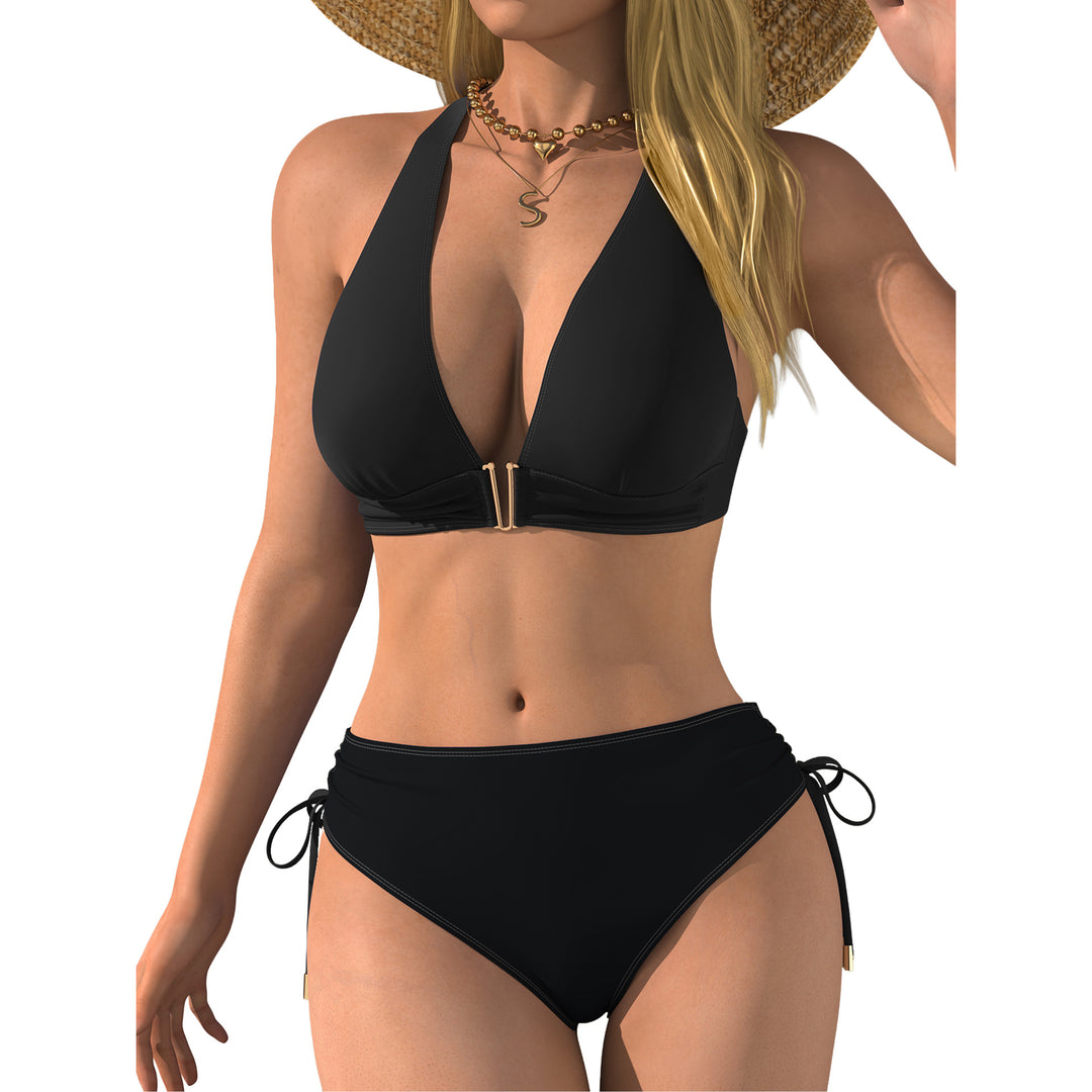 Damen Bikini-Set mit tiefem V-Ausschnitt und regulierbarem Seitenband EB