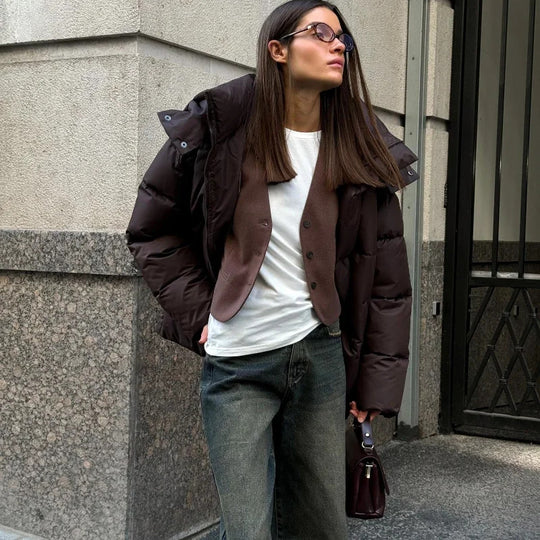 Damen Modische Daunenjacke mit hochschließendem Kragen EB