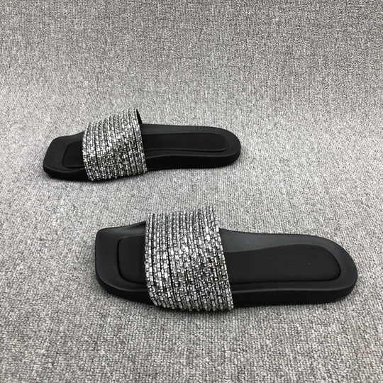 Damen Glamouröse Strandsandalen mit funkelndem Riemen EB