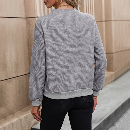 Damen eleganter Pullover mit asymmetrischem Ausschnitt und Knopfdetails EB
