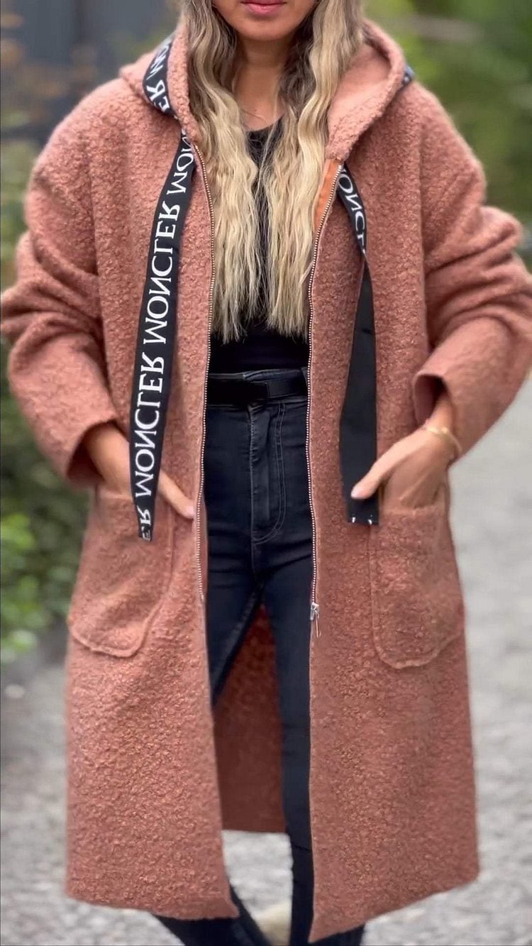Damen Modischer Oversized-Fleece-Mantel mit praktischen Taschen und Kapuze EB