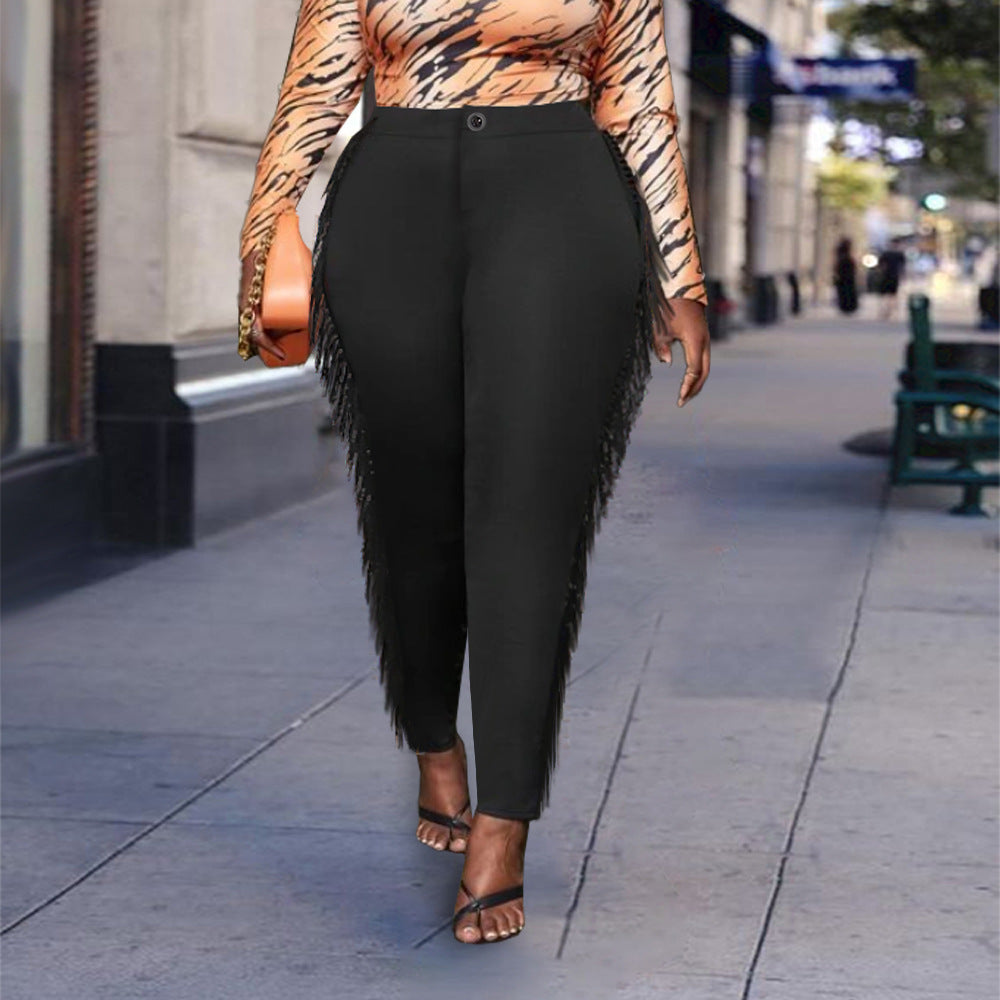 Damen Elegante Hose mit fransierendem Saum und körpernahem Schnitt EB